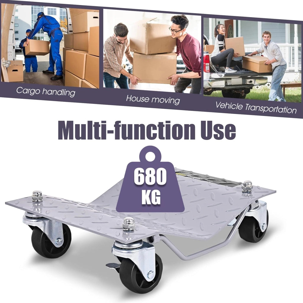 Carrelli di movimentazione auto 4 pezzi, capacità 680 KG/PCS, piattaforma 40,5 X30 CM, con ruote universali e comoda maniglia, aiuto per la manovra automobilistica per garage, casa