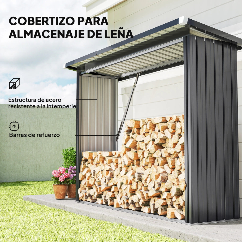 Casetta per Legna in Acciaio Galvanizzato con Tetto Inclinato ¨C Minimal ¨C 213x66.5x150 cm Grigio