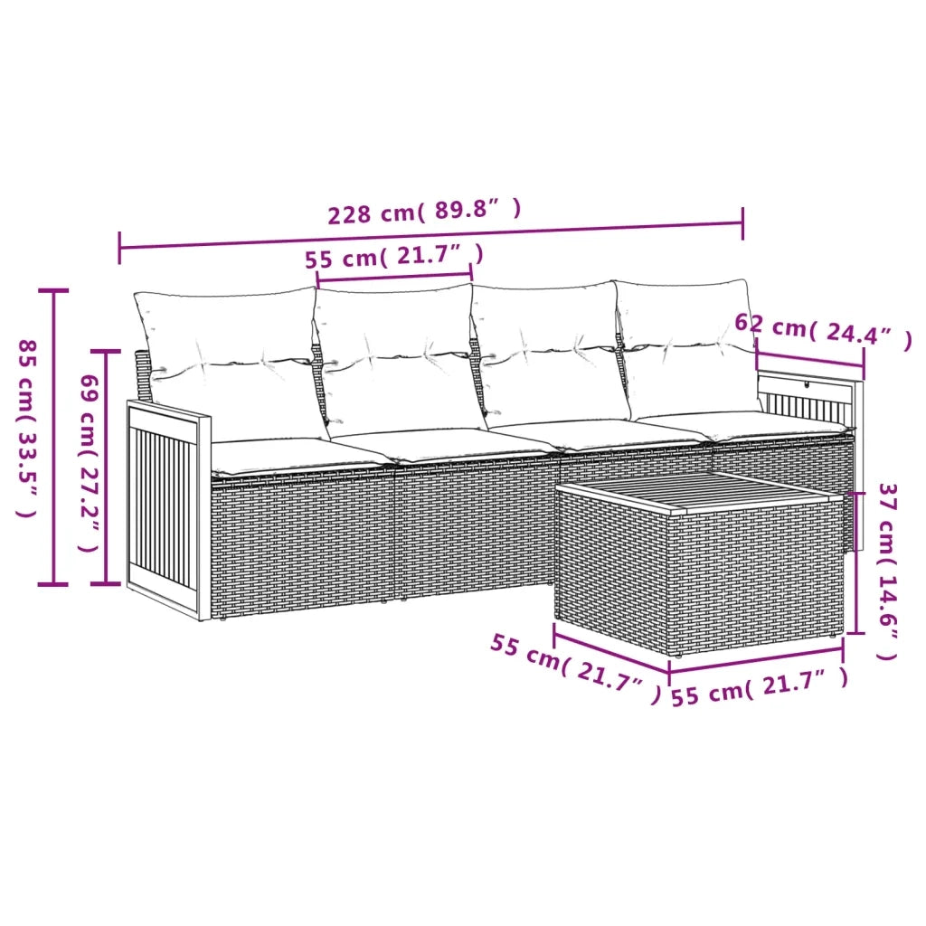 Set Divano da Giardino 5 pz con Cuscini Beige in Polyrattan