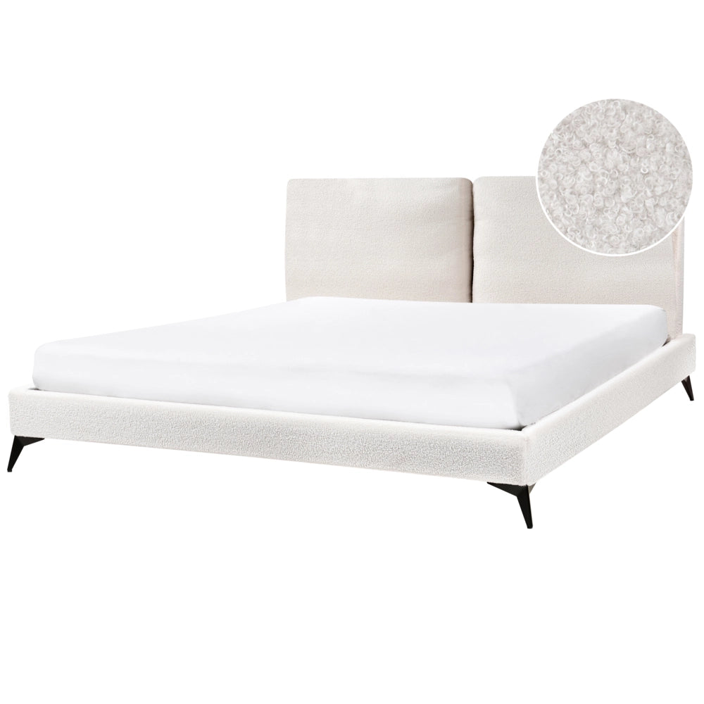 Letto matrimoniale imbottito in bouclè bianco 180 x 200 cm con rete a doghe stile moderno