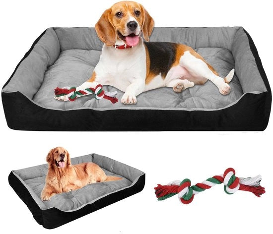Cuscino per cani per grandi cani, Cuscino morbido per cani, Cuscino lavabile per cani, Cuscini morbidi per cani, Cuscino antiscivolo per cani, Divano per cani, Cuscino per animali domestici per grandi cani e gatti, Nero-grigio, 90×70cm