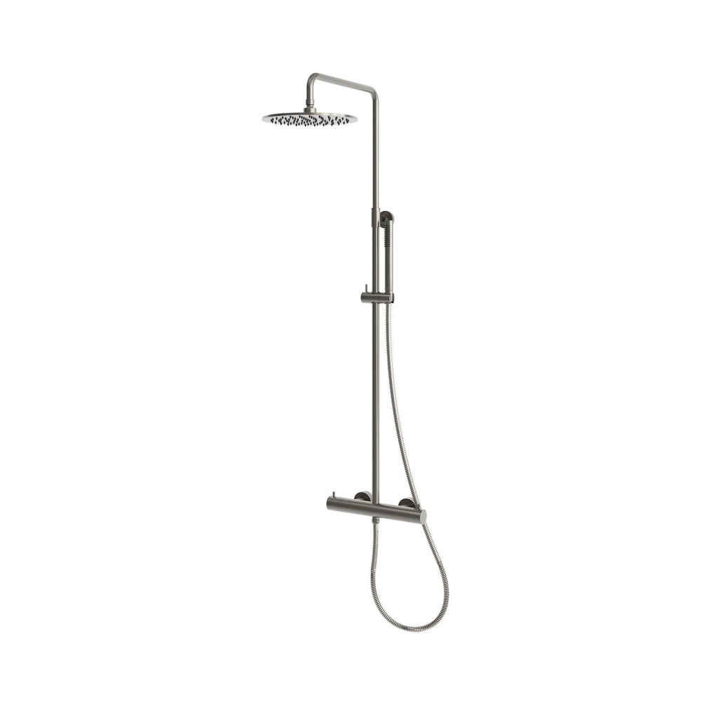 SINED Doccia da Parete Termostatica Levante Acciaio Inox 316L Finitura PVD Canna da Fucile Gun Metal Soffione 25 cm Miscelatore per Acqua Calda e Fredda Installazione a Parete Modello DOCCIA-PARETE-LE