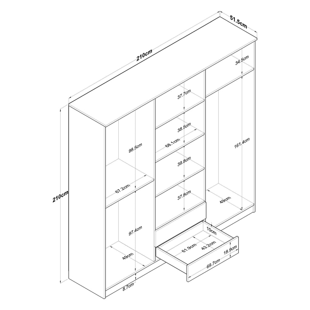 Armadio Camera da Letto Vandoies, Guardaroba Grande 5 Ripiani, 210x210h cm Bianco