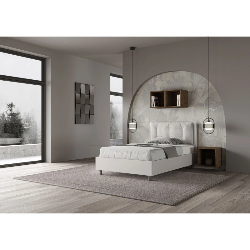 Letto imbottito Piazza e mezzo 120x210 cm Large - Bianco,Similpelle,Contenitore