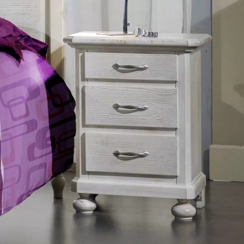  comodino 3 cassetti legno shabby bianco spazzolato 50x38x66 (2215) - Mobili 2G