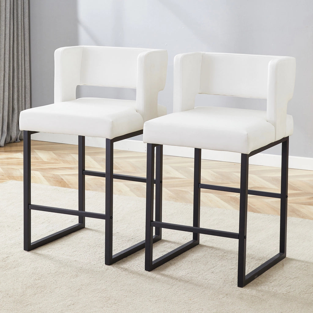 Sgabelli da bar nordici, 2 pezzi con seduta imbottita in PU bianco e gambe in metallo nero, 61 × 60,5 × 54 cm