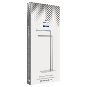 PIANTANA PORTASCIUGAMANI CON DUE BRACCI BASE RETTANGOLARE- Acciaio Satinato- FERID- pezzi 1