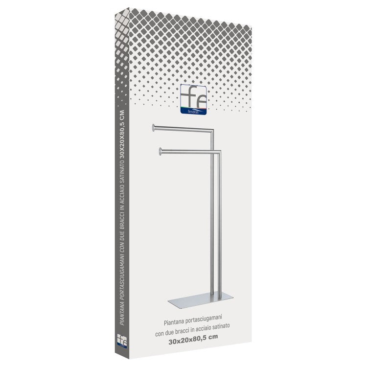 PIANTANA PORTASCIUGAMANI CON DUE BRACCI BASE RETTANGOLARE- Acciaio Satinato- FERID- pezzi 1