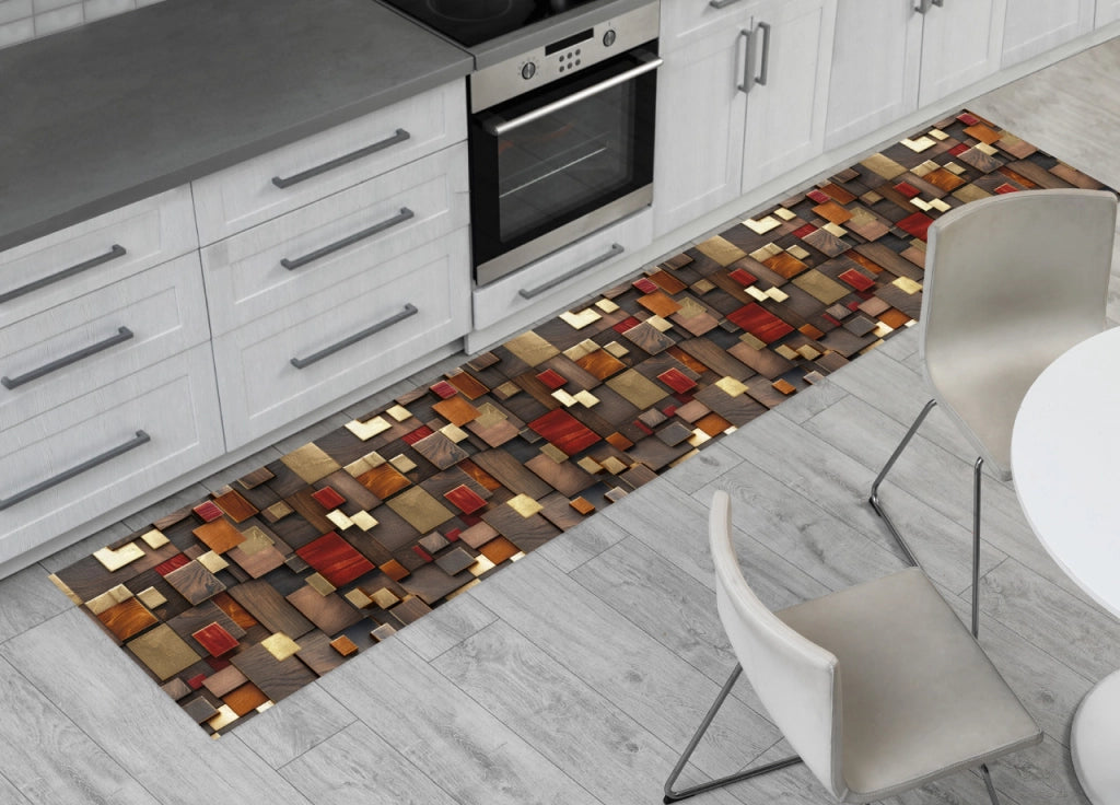 Tappeto Passatoia Cucina Antiscivolo Con Stampa Digitale Dis.Quadri 3D Rosso - 50x400 - Quadri Rosso