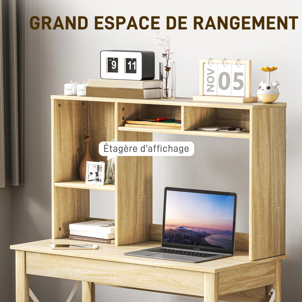 Scrivania con libreria integrata in legno rovere con ripiani e piano grande per ufficio ¨C Xylo