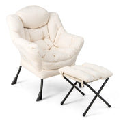 Poltrona pigra con cuscino braccioli tasca laterale poggiapiedi, Poltrona da lettura moderna Beige-Sedie e poltrone