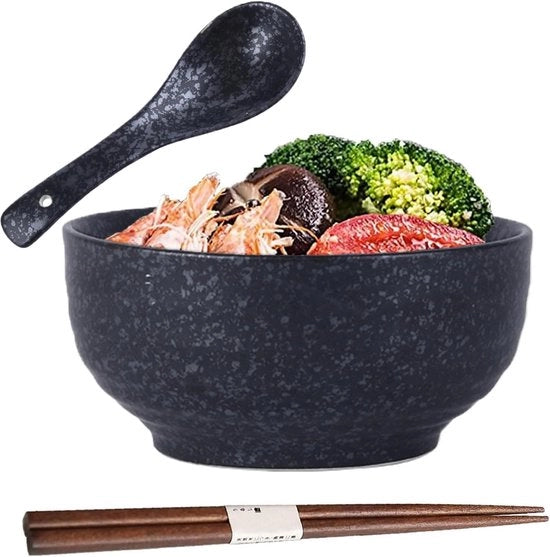 Set di Ciotole per Ramen in Ceramica con Cucchiaio e Spiedini da Cibo - Kit di Cottura Ramen Giapponese - - Kit di Cottura Slakommen