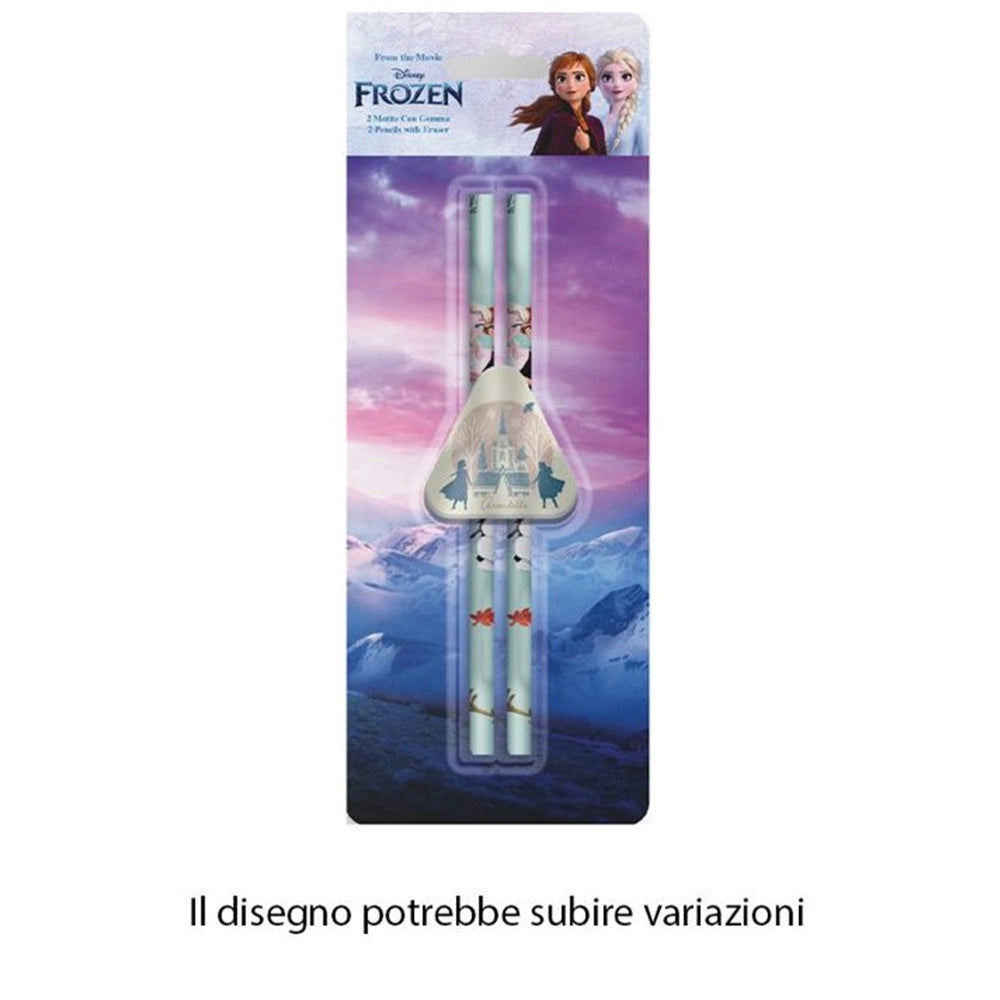 Trade Shop - Set 2 Pz Matite Con Gomma Triangolare Grafica Frozen Cancelleria Scuola Bambine 960658 -