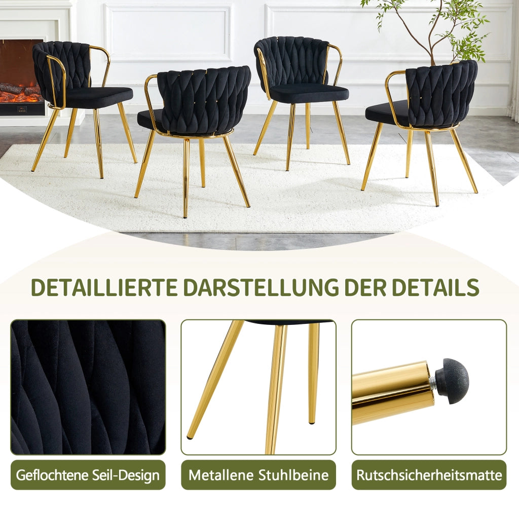 SEDIA da pranzo in velluto nero con gambe in metallo oro 59.5×51.5×45.5 cm