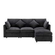 Divano Angolare Reversibile 4 Posti con Pouf Mobile; Cuscini; Seduta Ergonomica; Struttura in Legno; in Ciniglia Grigio