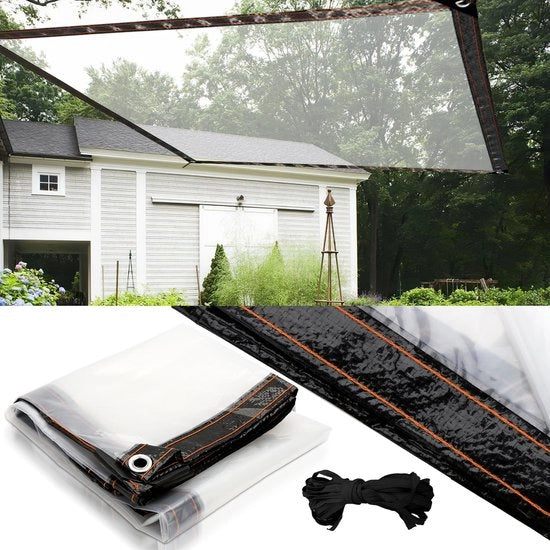 Tendal trasparente impermeabile PE con occhielli, ombrello UV-resistente per giardino e serra, 2 × 5 m