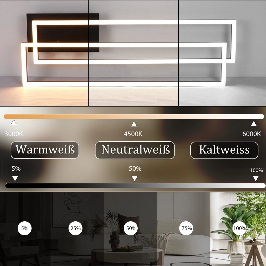 ZMH Lampada da soffitto plafoniera LED moderna nera 102 cm 2 cornici dimmerabili per soggiorno camera letto