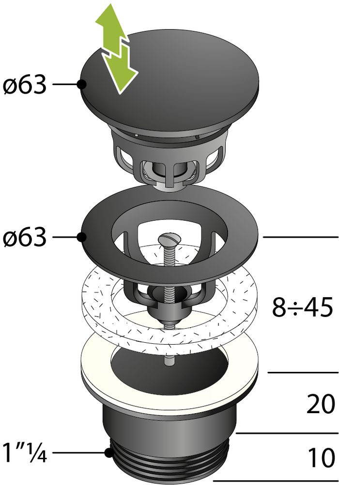 PILETTA UNIVERSALE TEA 63X11/4- D. 63 x 11/4 Nero Opaca- TEA- pezzi 1