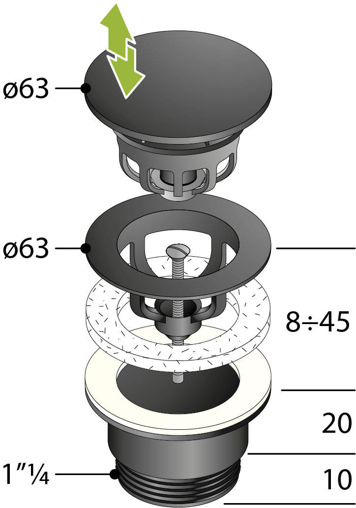 PILETTA UNIVERSALE TEA 63X11/4- D. 63 x 11/4 Nero Opaca- TEA- pezzi 1