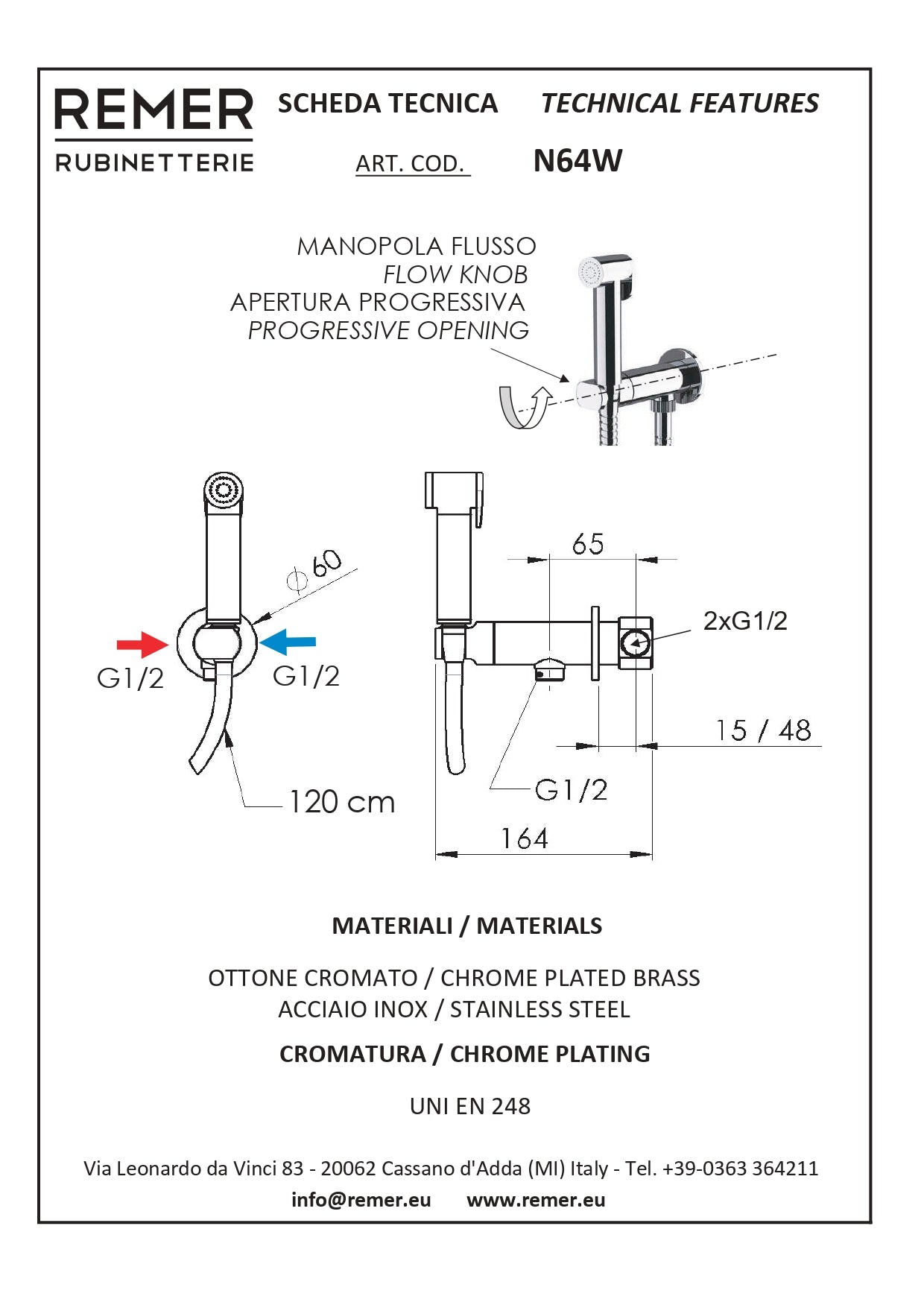 SET MISCELATORE CON DOCCETTA SHUT-OFF TONDO- Cromo- Remer- pezzi 1