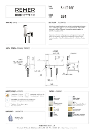 SET MISCELATORE CON DOCCETTA SHUT-OFF QUADRO- Nichel Spazzolato- Remer- pezzi 1