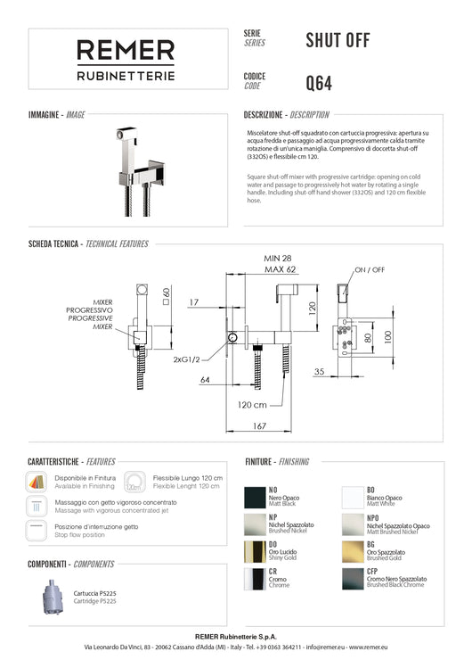 SET MISCELATORE CON DOCCETTA SHUT-OFF QUADRO- Cromo- Remer- pezzi 1