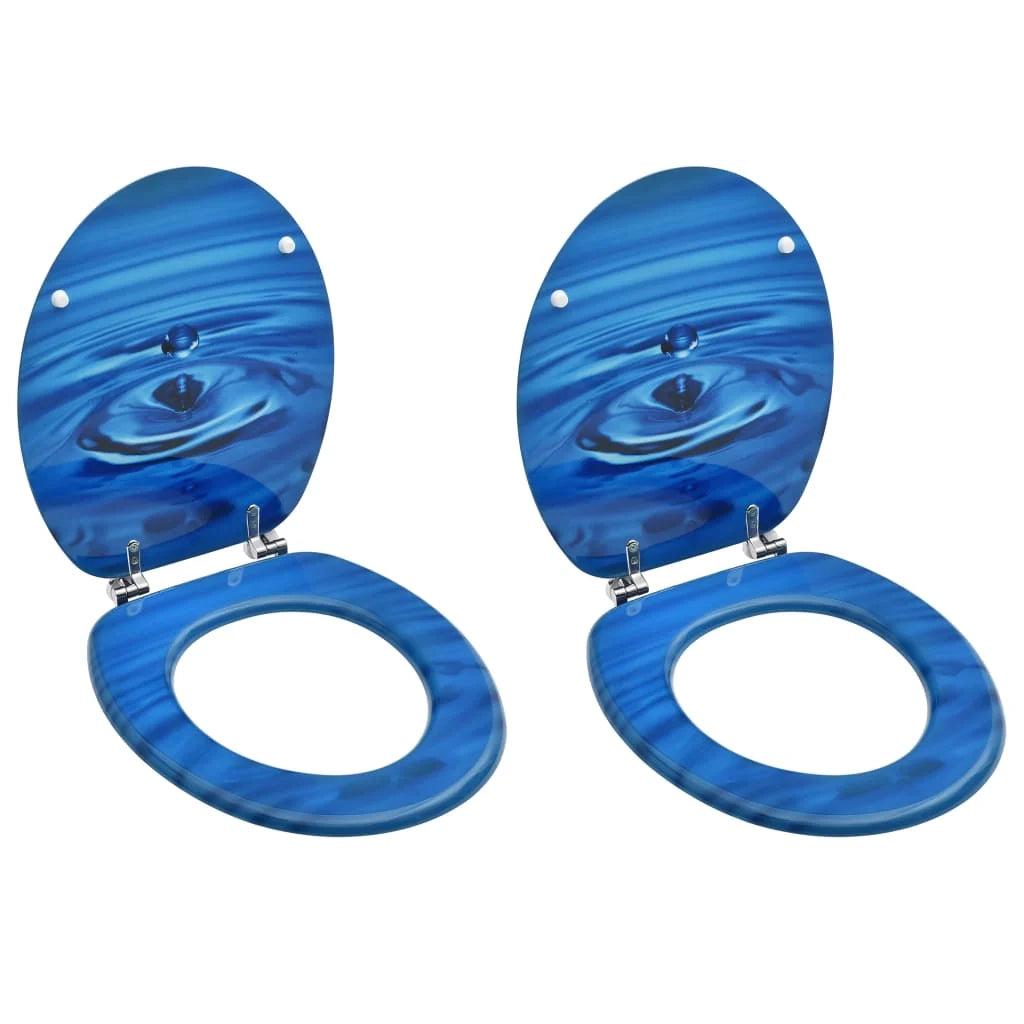 Set di due sedili per WC con coperchio a chiusura ammortizzata MDF blu con motivo a goccia d'acqua 02_0002974