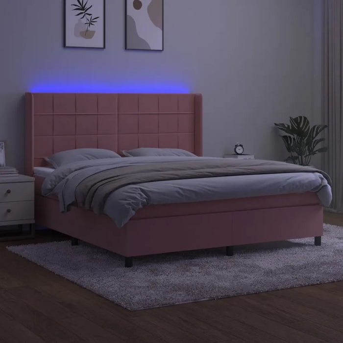 Letto a Molle con Materasso e LED Rosa 180x200 cm in Velluto 3139582