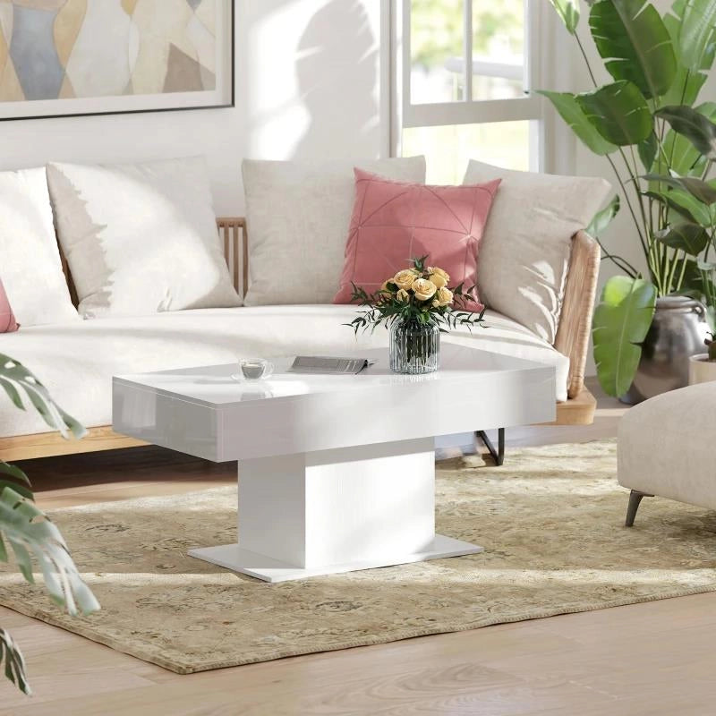 TAVOLINO DA CAFFÈ ESTENSIBILE CON VANO CONTENITORE MODERNO, 108-178.5X53X49 CM, BIANCO LUCIDO