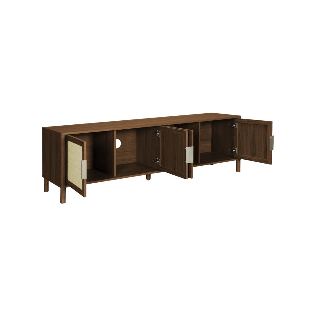 Mobile tv vintage in legno e rattan con 4 ante 160cm, noce