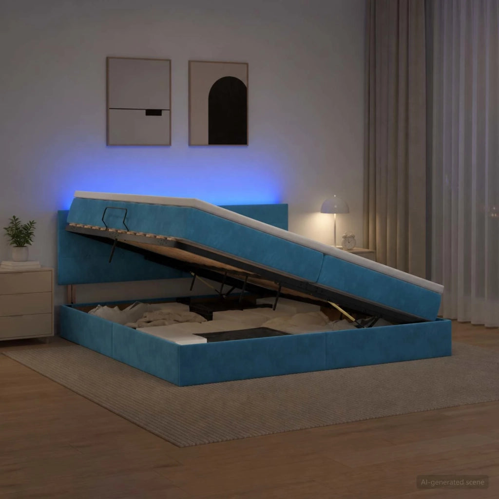 Letto con contenitore LED e materasso Blu Scuro 200 x 200 cm 3459274