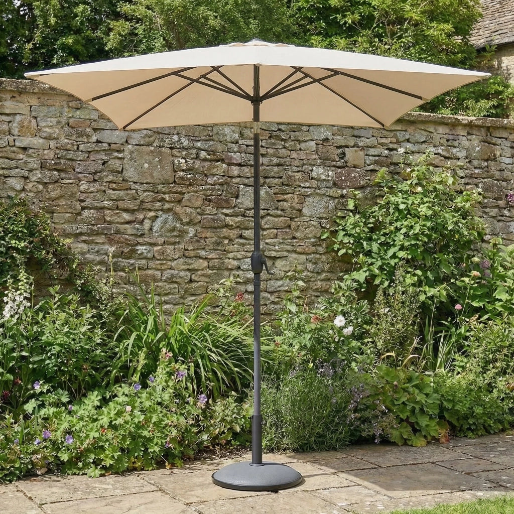 Ombrellone quadrato da giardino Faro (300x300 cm), acciaio e poliestere, palo diam. 48 mm, apertura antivento con manovella, senza base, colore ecru