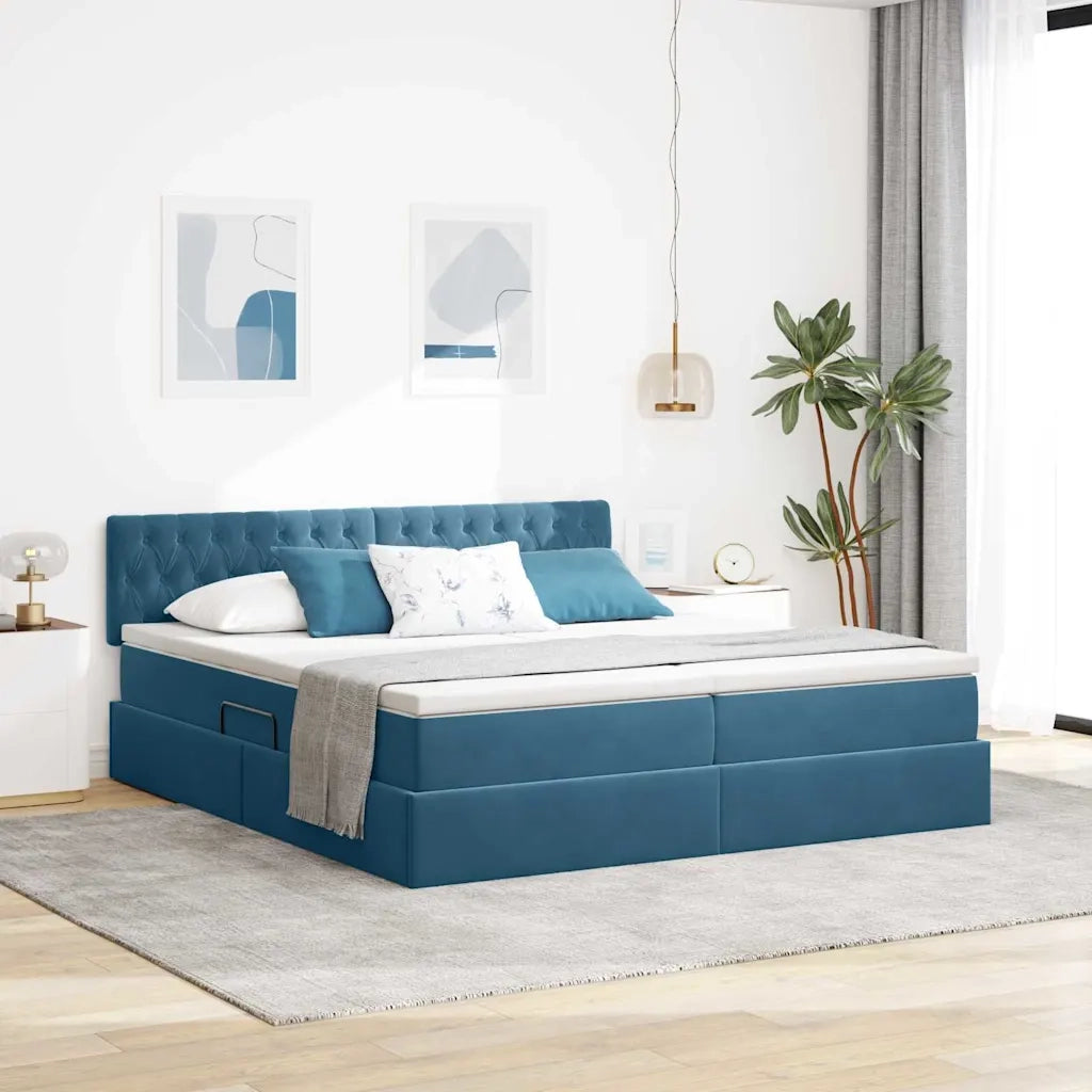Letto con strisce LED Blu Scuro 180 x 200 cm Velluto 3371625