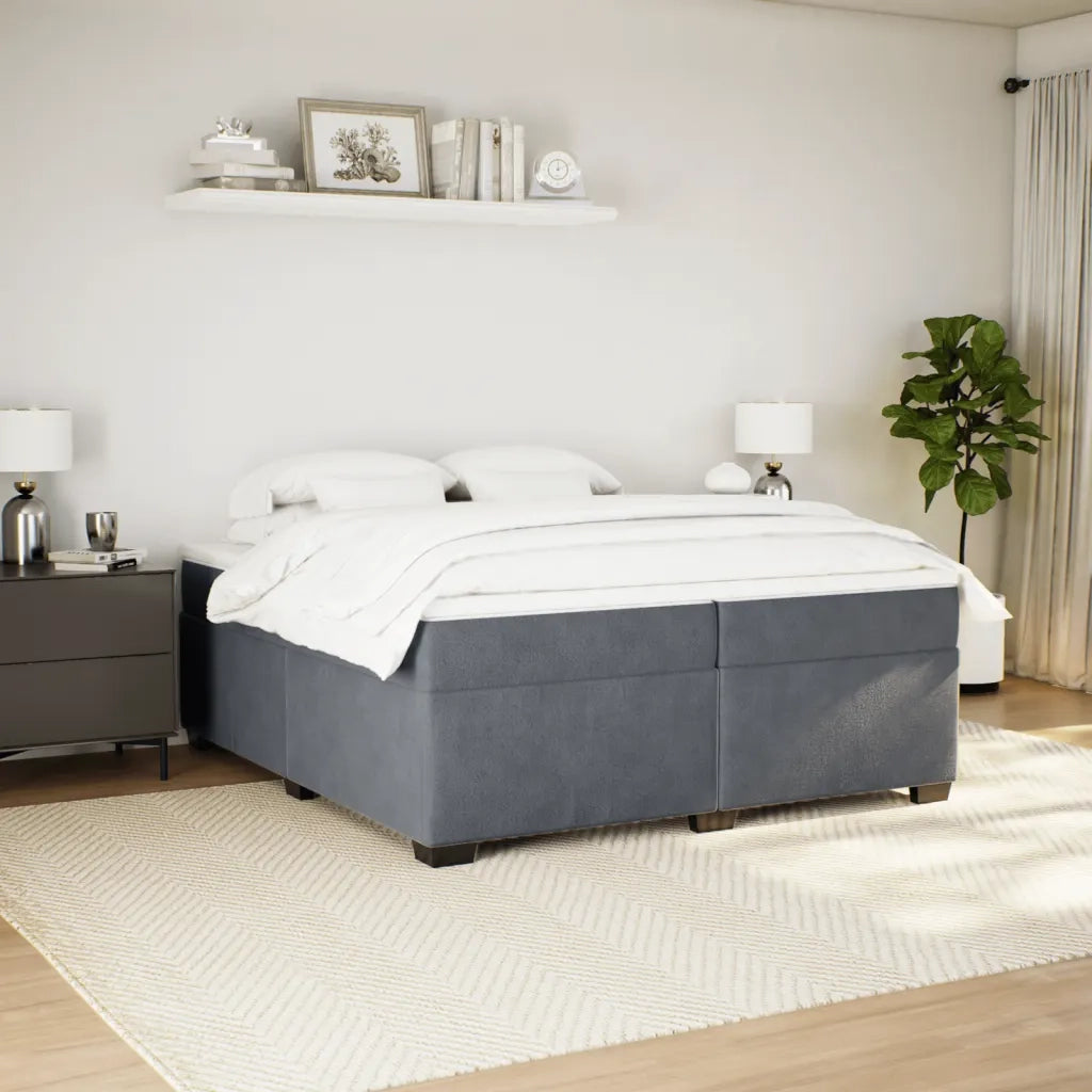 Giroletto a Molle con Materasso Grigio Scuro 200x200 cm Velluto