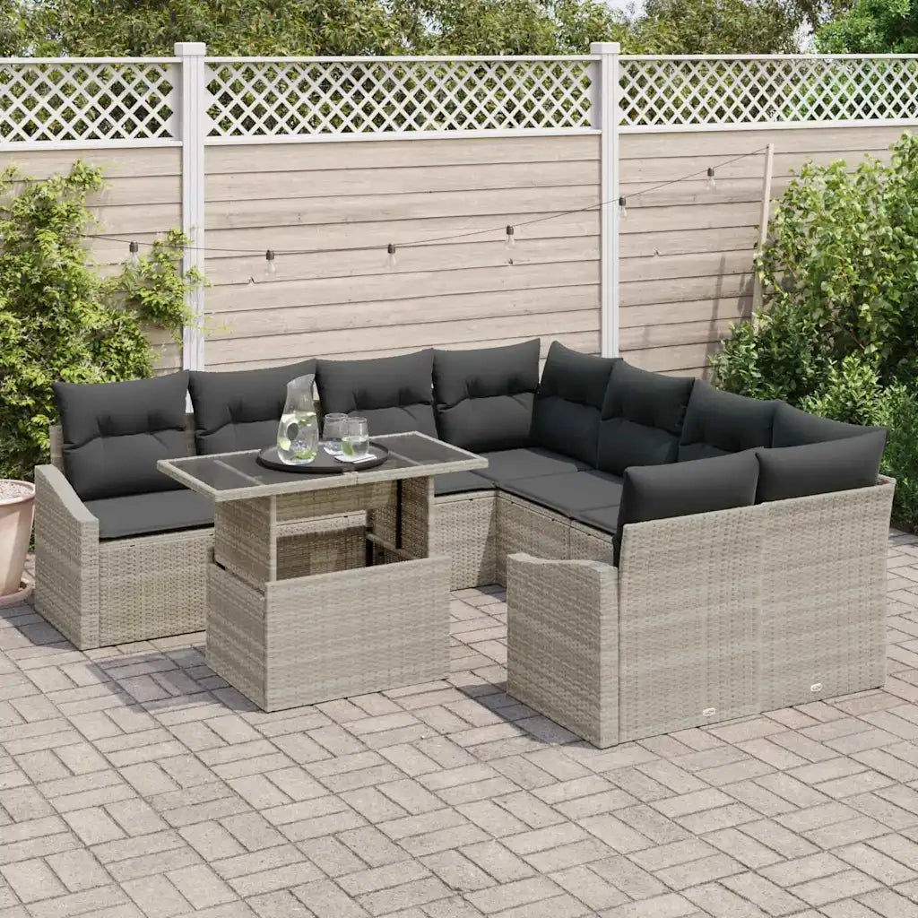 Set Divano da Giardino 9 pcs Grigio chiaro Poly Rattan 3357715