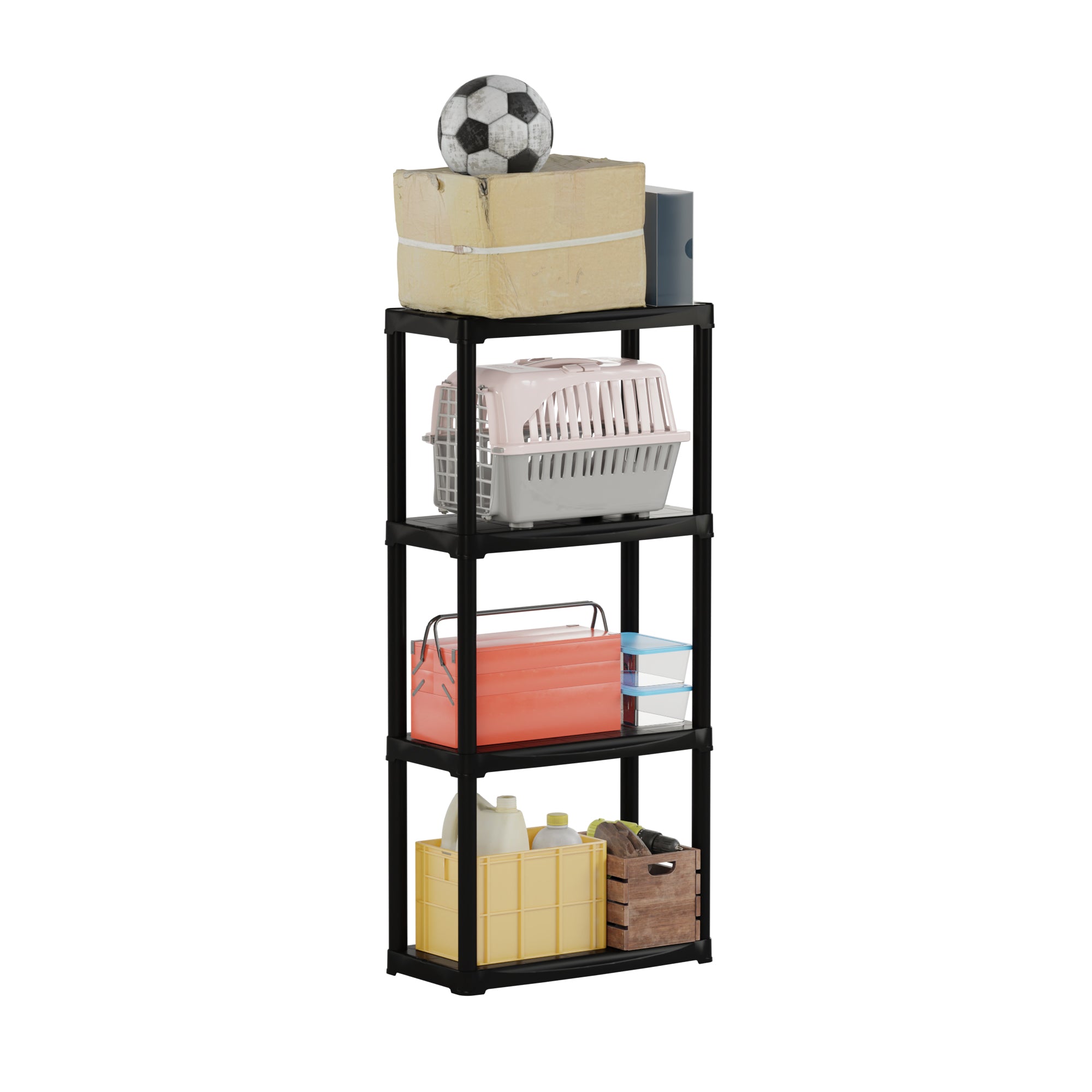 KIT SCAFFALI IN PLASTICA 4 RIPIANI cm. 60x30x133 h col. Nero