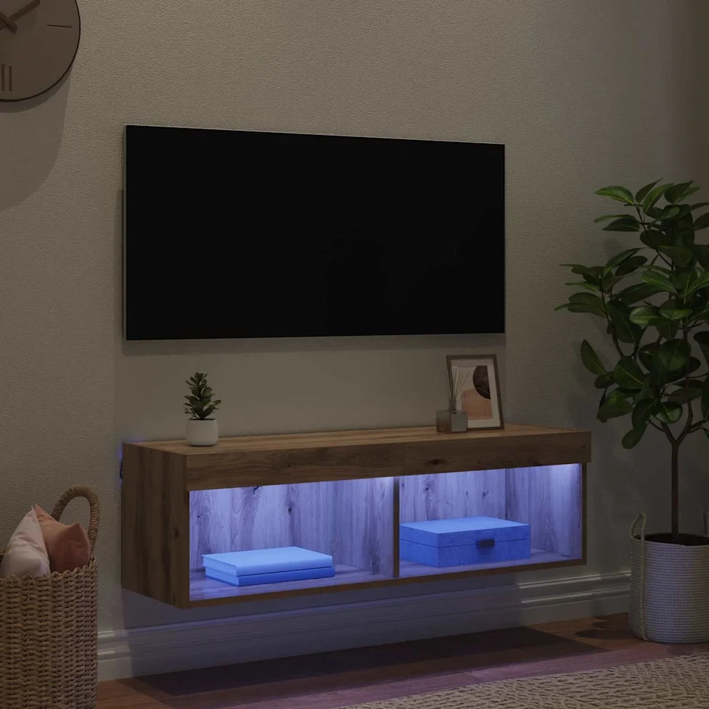 Mobile TV da parete con LED Rovere artigianale 100 x 30 x 30 cm 882967