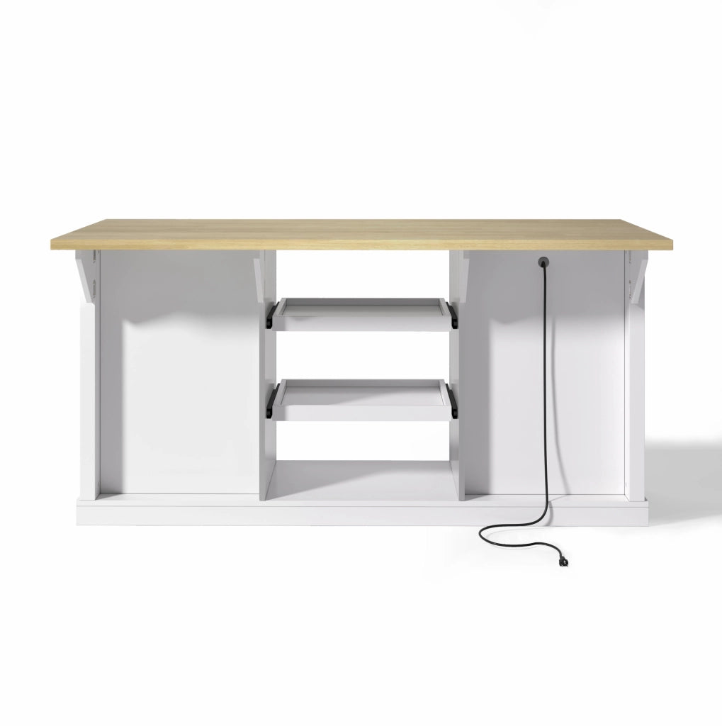 Isola cucina 150x65x75;5 cm in MDF bianco naturale con 5 cassetti e prese USB