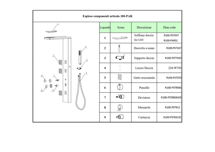 PARETE ATTREZZATA MULTIFUNZIONE MOD. RODI- Acciaio inox luc. Senza Led- DH- pezzi 1