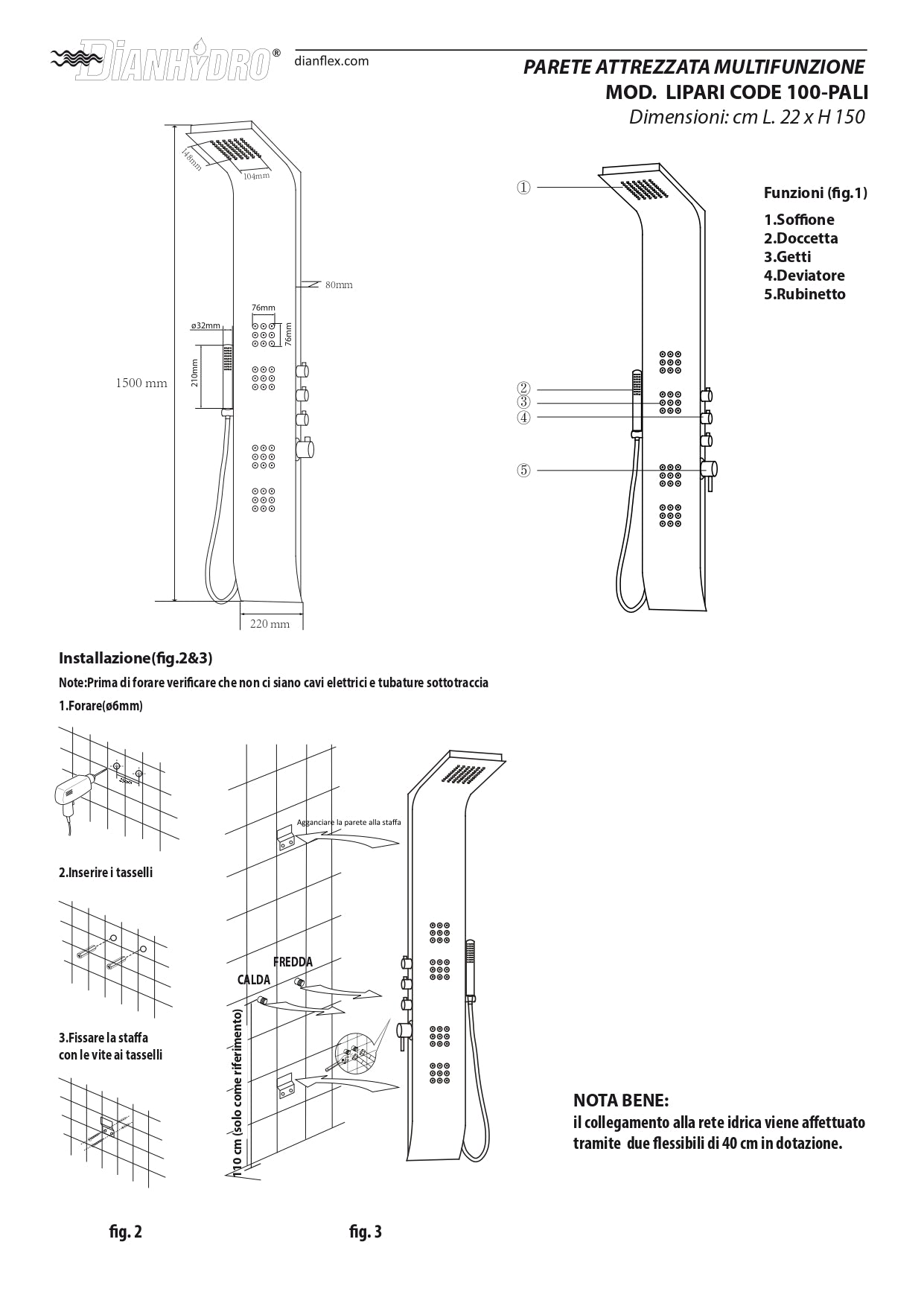 PARETE ATTREZZATA MULTIFUNZIONE MOD. LIPARI- Nero - Pareti lat. bianche- DH- pezzi 1