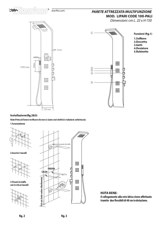 PARETE ATTREZZATA MULTIFUNZIONE MOD. LIPARI- Nero - Pareti lat. bianche- DH- pezzi 1