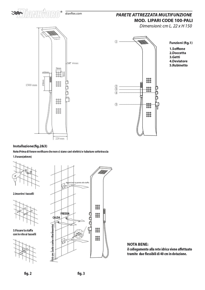 PARETE ATTREZZATA MULTIFUNZIONE MOD. LIPARI- Nero - Pareti lat. bianche- DH- pezzi 1