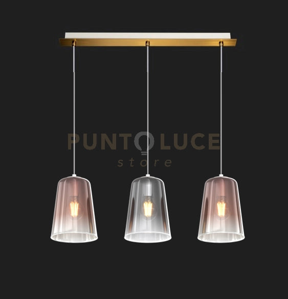 SOSPENSIONE OTTONE SAT. RETTANGOLARE 3 LUCI (2 RA + 1 CR) 1164OS-S3 R-RC