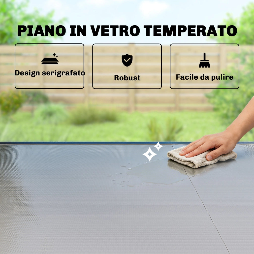 Tavolo da Giardino Allungabile 140-240x90x75 cm in Alluminio e Vetro Nero