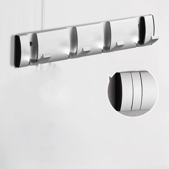 Capocassettto da parete, porta oscillante, capocassettto con grucce estese, grucce da parete spazza-spazio in alluminio, barra da appendiabiti per ingresso, bagno, cappello, asciugamano - argento-4 grucce