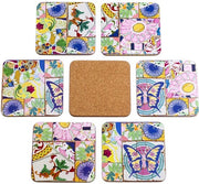 Set di 6 piedini quadrati in cotto per vasi, bicchieri, fiori o candele, con piede in gomma, 10 cm, edizione Mozaico.