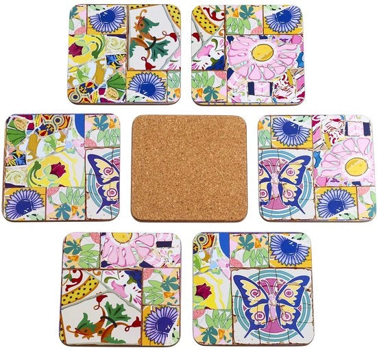 Set di 6 piedini quadrati in cotto per vasi, bicchieri, fiori o candele, con piede in gomma, 10 cm, edizione Mozaico.