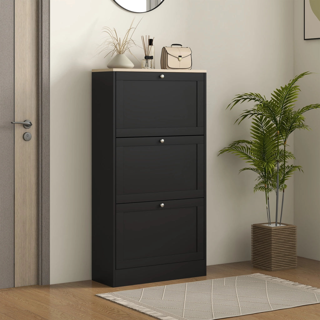 Scarpiera a 3 Cassetti ¨C Zephmum ¨C Legno, Nero, 60x23.5x115 cm