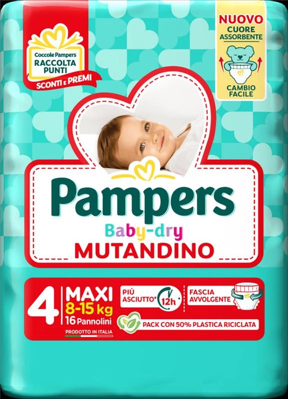 PAMPERS PANNOLINI A MUTANDINA BABY DRY 4 16 PZ MAXI 8-15 KG