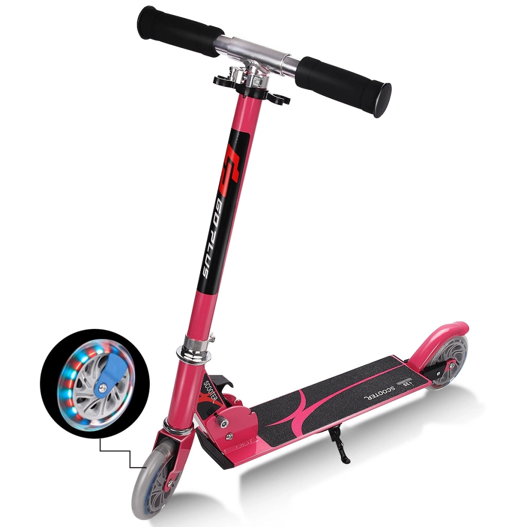 Monopattino a 2 ruote lampeggianti per bambini con musica altezza regolabile, Monopattino in alluminio Rosa-Monopattini